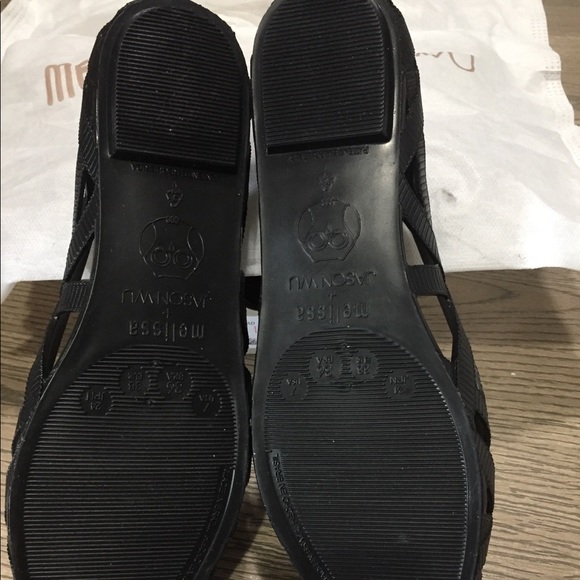 Sz 7 Black Melissa x Jason Wu Jean rubber ribbon flat - Picture 8 of 11